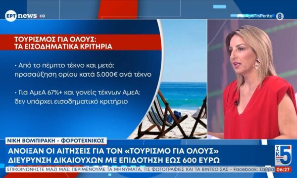 Άνοιξαν οι αιτήσεις για τον «Τουρισμό για όλους»: Διεύρυνση δικαιούχων με επιδότηση έως 600 ευρώ