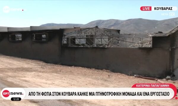 Από τη φωτιά στον Κουβαρά κάηκε μια πτηνοτροφική μονάδα και ένα εργοστάσιο