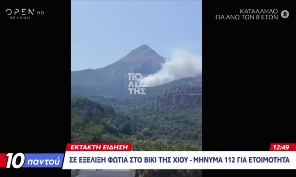 Έκτακτη είδηση: Σε εξέλιξη φωτιά στη Βικί της Χίου – Μήνυμα 112 για ετοιμότητα