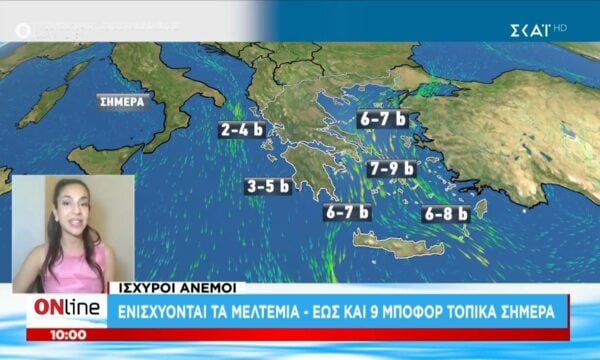 Ενισχύονται τα μελτέμια – Έως και 9 μποφόρ τοπικά σήμερα
