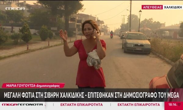 Επίθεση στο συνεργείο του MEGA που καλύπτει τη φωτιά στη Χαλκιδική