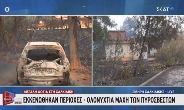 Φωτιά στη Χαλκιδική: Μάχη με διάσπαρτες εστίες – Σε επιφυλακή για αναζωπυρώσεις