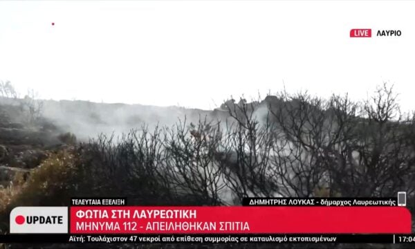Φωτιά στη Λαυρεωτική & μήνυμα του «112» – Απειλήθηκαν σπίτια