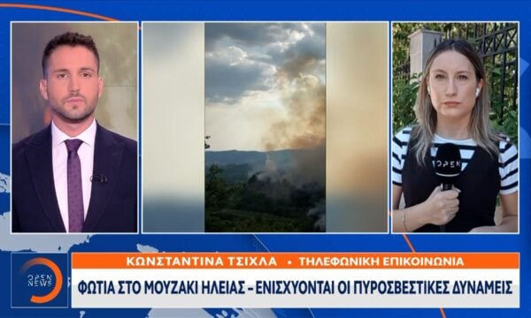 Φωτιά στο Μουζάκι Ηλείας – Ενισχύονται οι πυροσβεστικές δυνάμεις