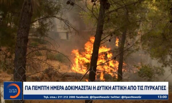 Για πέμπτη μέρα δοκιμάζεται η Δυτική Αττική από τις πυρκαγιές