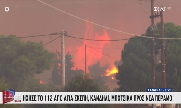 Η εικόνα από το μέτωπο της φωτιάς στο Κανδήλι