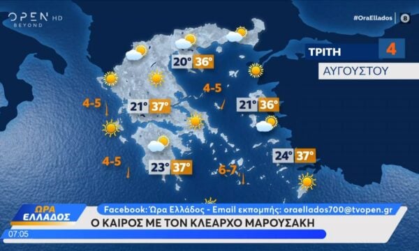 Καιρός 04/08/26: Με ηλιοφάνεια και μελτέμια σήμερα