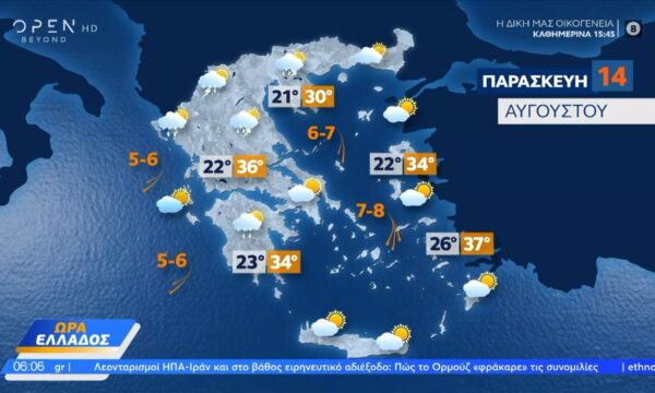 Καιρός 14/08/2026: Βροχές, καταιγίδες και θυελλώδεις βοριάδες