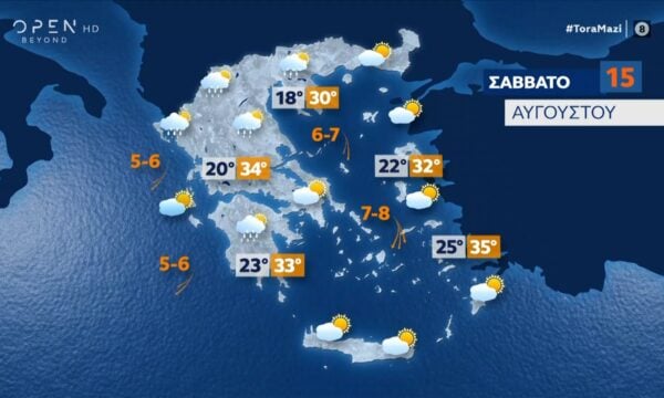 Καιρός 15/08/26: Δεκαπενταύγουστος με ηλιοφάνεια και τοπικές νεφώσεις