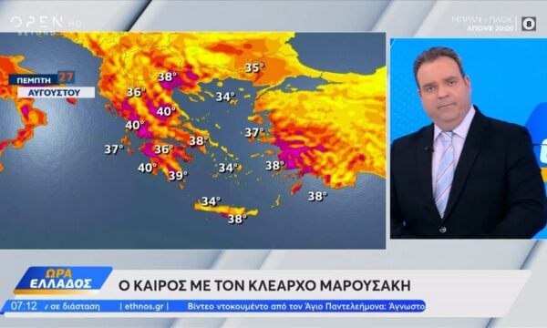 Καιρός 27/08/2026: Ηλιοφάνεια και ζέστη σήμερα – Στους 38 βαθμούς ο υδράργυρος