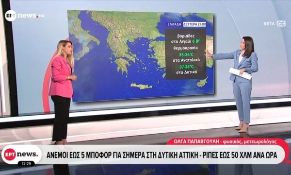 Καιρός:  Άνεμοι ως 5 μποφόρ για σήμερα στη δητική Αττική – Η πρόγνωση από την Όλγα Παπαβγούλη