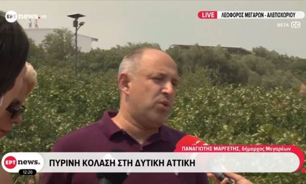 Καταστροφική πυρκαγιά στη Δυτική Αττική – Δήμαρχος Μεγαρέων, Παναγιώτης Μαργέτης