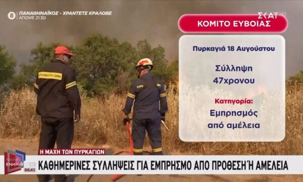 Καθημερινές συλλήψεις για εμπρησμό από πρόθεση ή αμέλεια