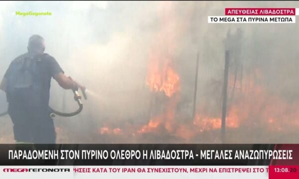 Λιβαδόστρα – Συγκλονιστική εικόνα: Πυροσβέστης ρίχνεται στη μάχη με νέα αναζωπύρωση