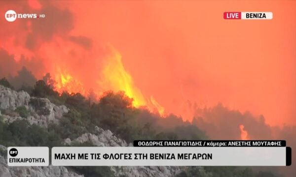 Μάχη με τις φλόγες στη Βενίζα Μεγάρων