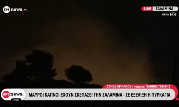 Μαύροι καπνοί έχουν σκεπάσει την Σαλαμίνα – Σε εξέλιξη πυρκαγιά