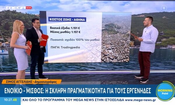 Νέα έρευνα φανερώνει ότι χρειάζεται ολόκληρος μισθός για να μείνει κάποιος μόνος του στην Αθήνα