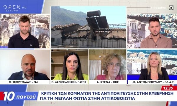 Πολιτική αντιπαράθεση Φόρτωμα, Μαρκογιαννάκη, Κτενά και Αντωνοπούλου για τη φωτιά στην Αττικοβοιωτία