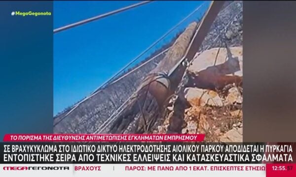 Πόρτο Γερμενό: Σε βραχυκύκλωμα στο ιδιωτικό δίκτυο ηλεκτροδότησης αιολικού πάρκου αποδίδεται η πυρκαγιά