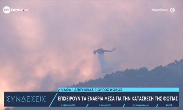 Ψάθα: Επιχειρούν τα εναέρια μέσα για την κατάσβεση της φωτιάς