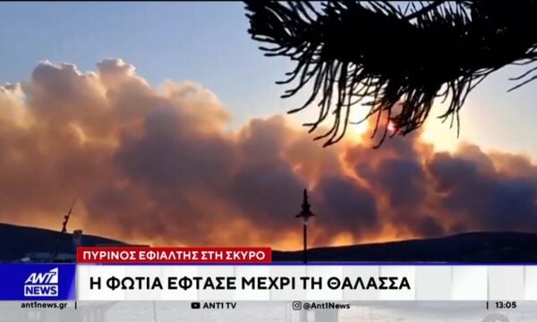 Πύρινος εφιάλτης στην Σκύρο: Η φωτιά έφτασε μέχρι τη θάλασσα