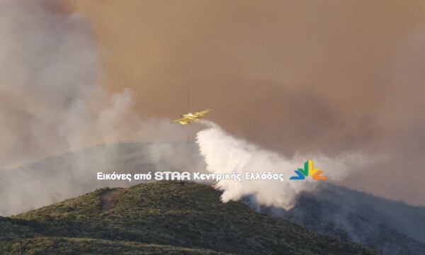 Σε εξέλιξη η φωτιά στη Λιβαδειά στις κοινότητες Τσουκαλάδες και Άγιος Βλάσσιος.