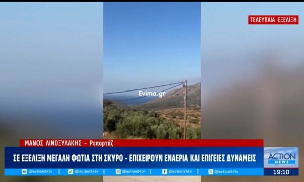 Σε εξέλιξη μεγάλη φωτιά στη Σκύρο – Επιχειρούν εναέρια και επίγειες δυνάμεις