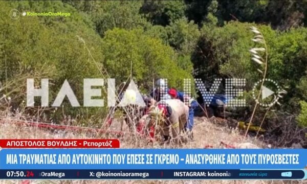 Σοβαρό τροχαίο στην Ανδρίτσαινα: Μια τραυματίας από αυτοκίνητο που έπεσε σε γκρεμό – Ανασύρθηκε από τους πυροσβέστες