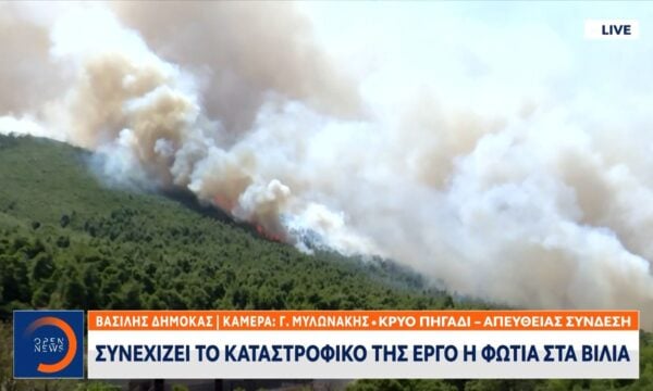 Συνεχίζει το καταστροφικό της έργο η φωτιά στα Βίλια