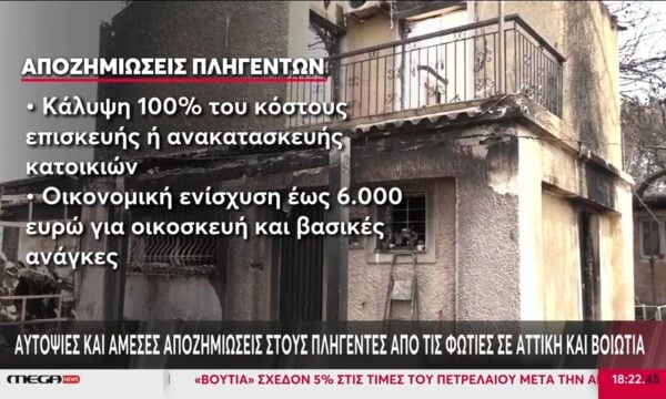 Τα μέτρα με τις αποζημιώσεις πληγέντων από τις πυρκαγιές