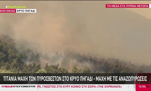Τιτάνια μάχη των πυροσβεστών στο Κρύο Πηγάδι – Μάχη με τις αναζωπυρώσεις