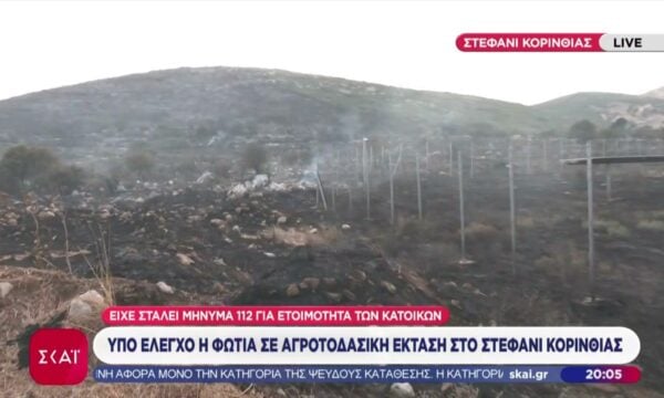 Υπό έλεγχο η φωτιά σε αγροτοδασική έκταση στο Στεφάνι Κορινθίας