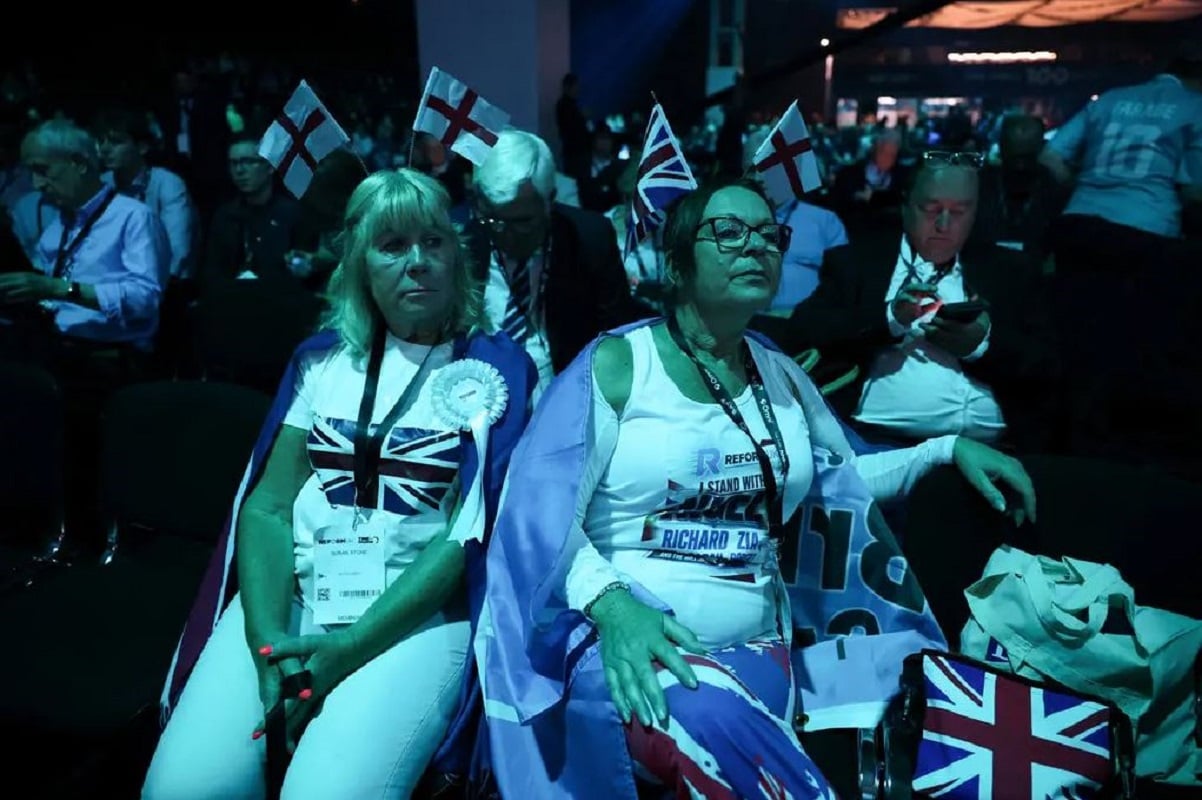 Στιγμιότυπο από το συνέδριο του Reform UK στο Μπέρμιγχαμ της Αγγλίας, το Σάββατο.Φωτογραφία: Isabel Infantes / Reuters