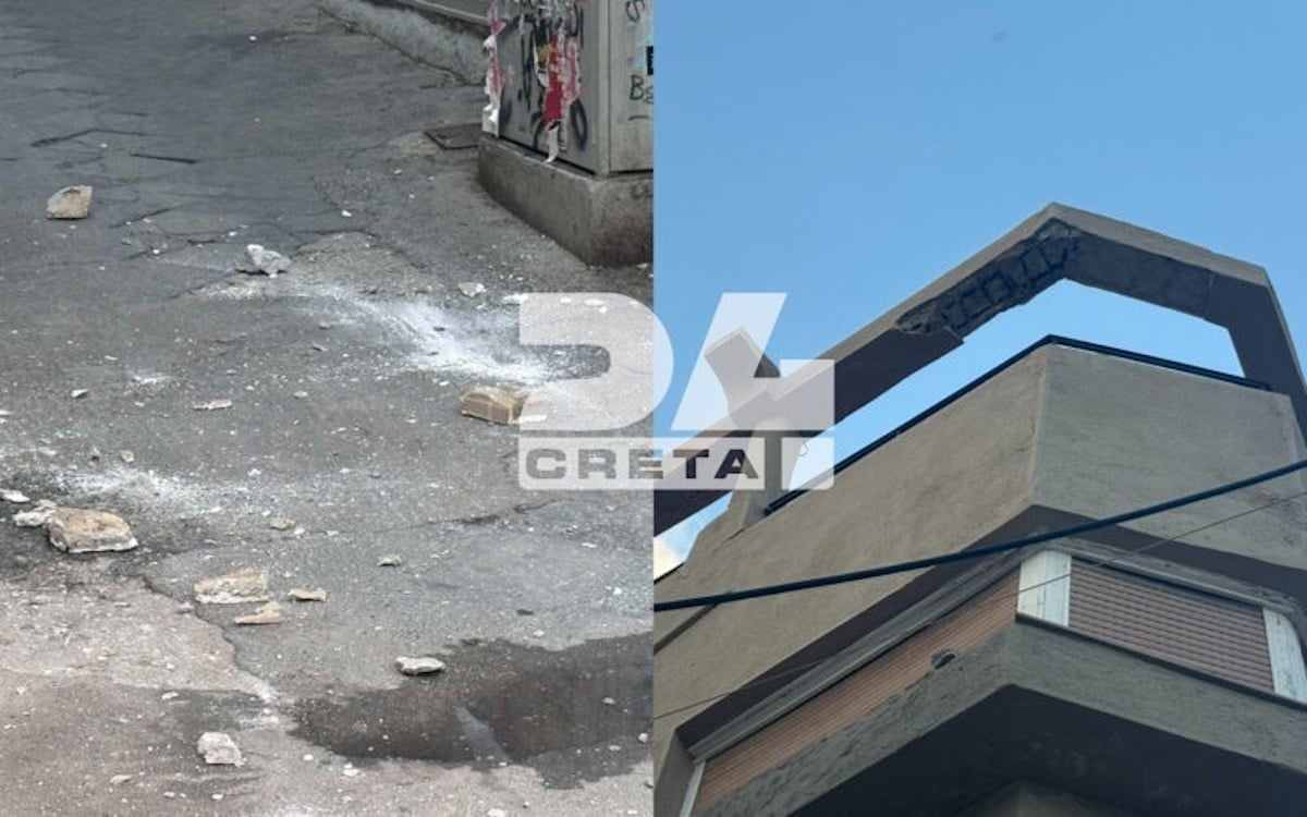 Ηράκλειο: Κομμάτια από μπαλκόνι έπεσαν σε ώρα αιχμής – Φωτογραφίες
