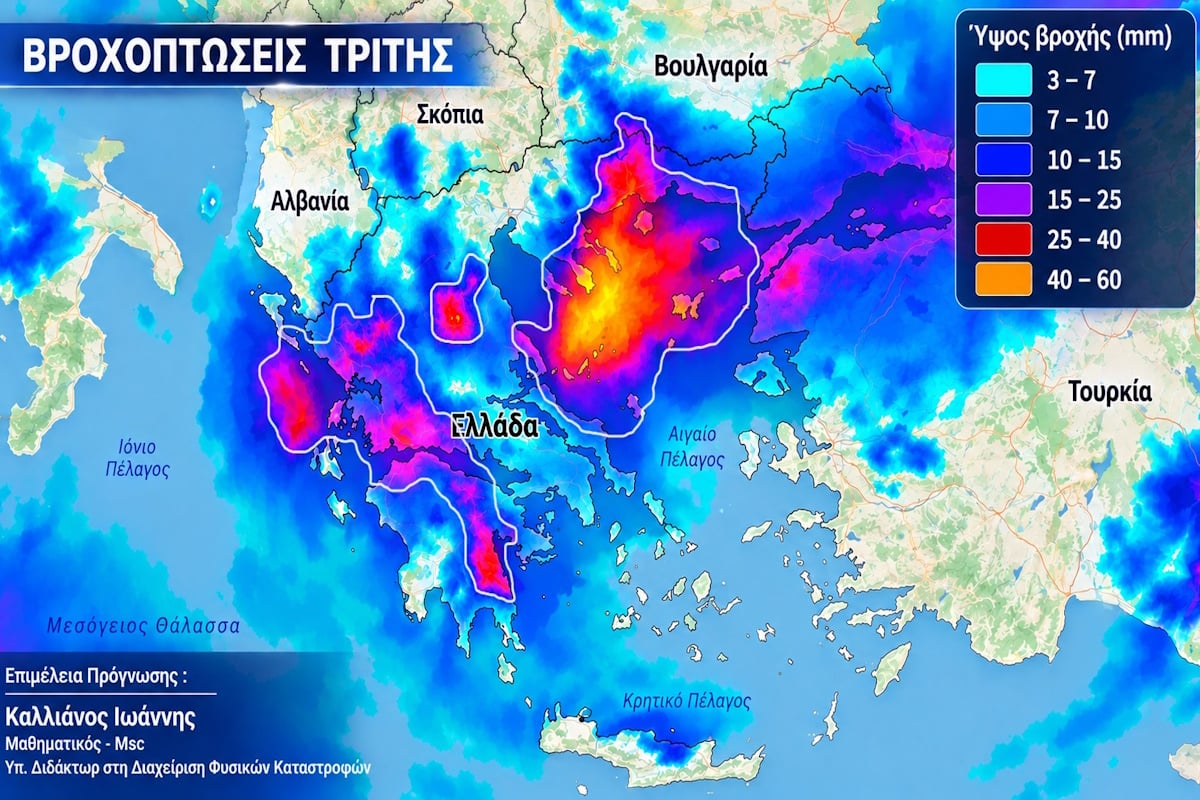 Καιρός – Καλλιάνος: Έντονη κακοκαιρία με καταιγίδες και πλημμύρες στις 13 περιοχές που θα επηρεαστούν περισσότερο