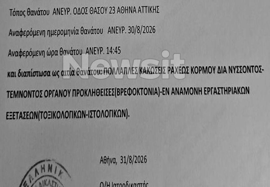 Κυψέλη: Η ιατροδικαστική έκθεση που καταρρίπτει τον ισχυρισμό των γονιών για προβλήματα υγείας του 8 μηνών βρέφους τους 7 Κυψέλη: Η ιατροδικαστική έκθεση που καταρρίπτει τον ισχυρισμό των γονιών για προβλήματα υγείας του 8 μηνών βρέφους τους