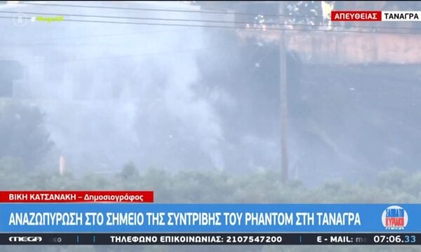 Αναζωπύρωση της πυρκαγιάς στο σημείο της συντριβής του Phantom στην Τανάγρα