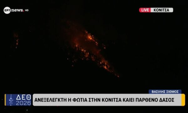 Ανεξέλεγκτη η φωτιά στην Κόνιτσα καίει παρθένο δάσος