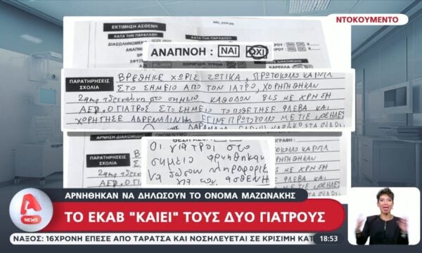 Αρνήθηκαν να δηλώσουν το όνομα Μαζωνάκης: Το ΕΚΑΒ ”καίει” τους δύο γιατρούς