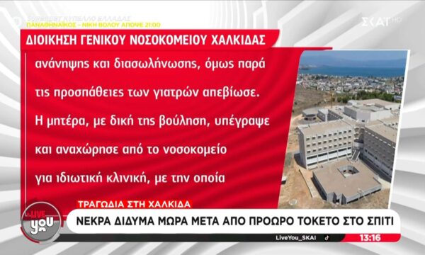 Χαλκίδα: Νεκρά δίδυμα μωρά μετά από πρόωρο τοκετό στο σπίτι