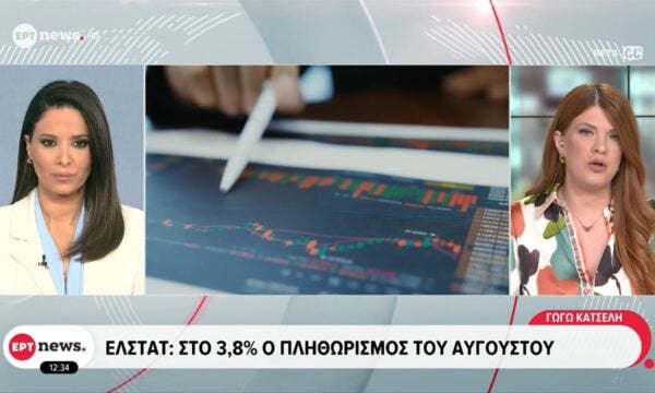 ΕΛΣΤΑΤ: Στο 3,8% ο πληθωρισμός του Αυγούστου