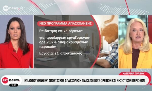 Επιδοτούμενη εξ’ αποστάσεως απασχόληση για κατοίκους ορεινών και νησιωτικών περιοχών
