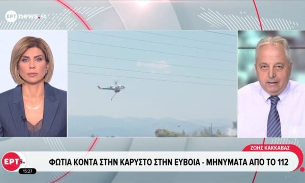 Φωτιά κοντά στην Κάρυστο στην Εύβοια – Μηνύματα από το 112