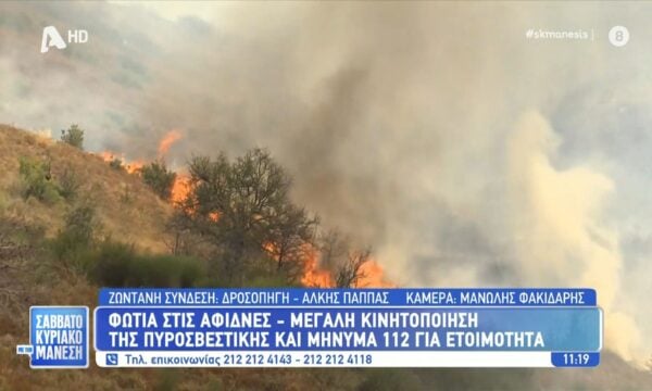 Φωτιά στις Αφίδνες | Μεγάλη κινητοποίηση της Πυροσβεστικής και μήνυμα 112 για ετοιμότητα