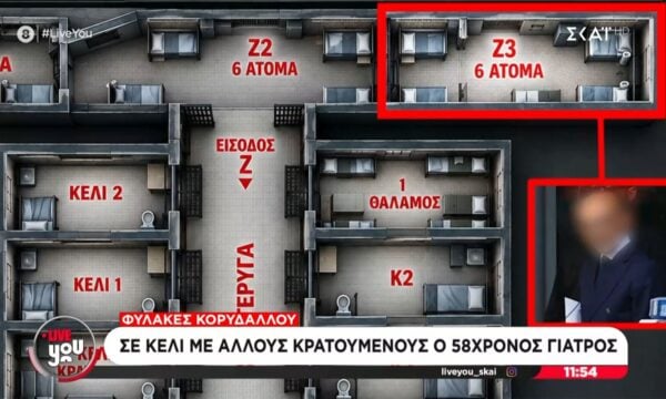 Φυλακές Κορυδαλλού: Σε κελί με άλλους κρατούμενους ο 58χρονος γιατρός
