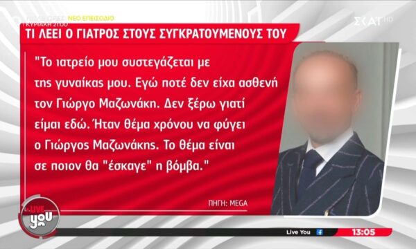 Γιατρός σε συγκρατούμενούς του: «Ήταν θέμα χρόνου να φύγει ο Μαζωνάκης»