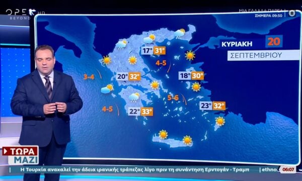 Καιρός 20/09/26: Καιρός: Mε καλοκαρινές συνθήκες θα κυλήσει η μέρα