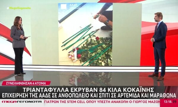Κοκαΐνη 84 κιλών εντοπίστηκε κρυμμένη σε τριαντάφυλλα σε Αρτέμιδα και Μαραθώνα