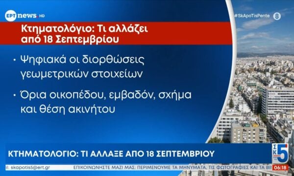 Κτηματολόγιο: Τι άλλαξε από 18 Σεπτεμβρίου
