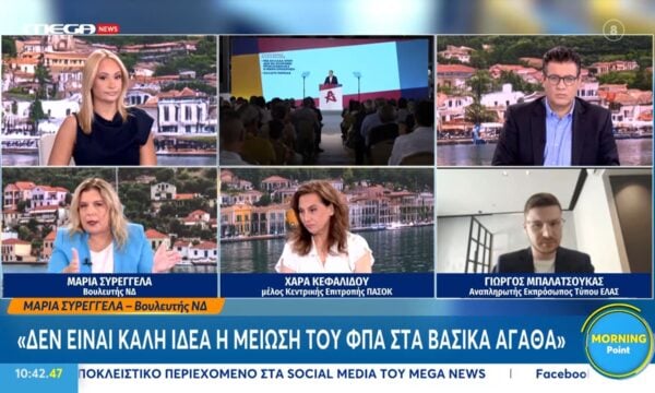 Μ. Συρεγγέλα: «Δεν είναι καλή ιδέα η μείωση του ΦΠΑ στα βασικά αγαθά»